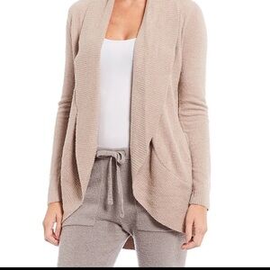 Barefoot Dreams Women's “cozychic lite” Taupe Open Front Cardigan Knit Sweater